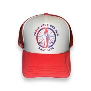New Salt Life Flago Peace Love & Sun Pink Trucker Snap Back Baseball Cap Hat